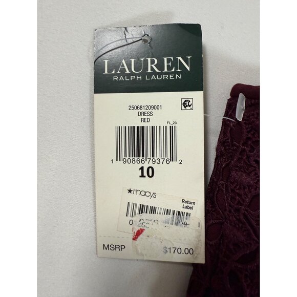 Lauren Ralph Lauren Burgundy Sheer Lace Illusion Sheath Dress 10 NWT $170 - Picture 8 of 11